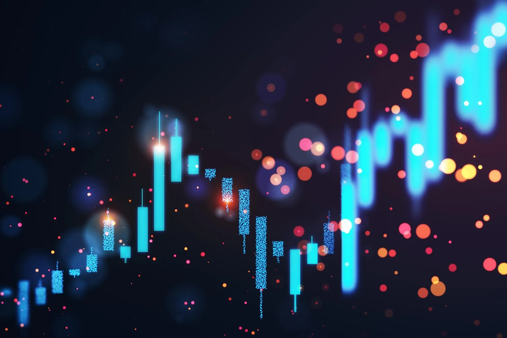 Futuristic dark crypto trading terminal with real-time candlestick charts and order book